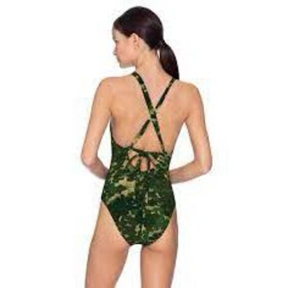 New. Robin Piccone Army camouflage plunge swimsuit. Regularly $168. Size 8 - Picture 3 of 14